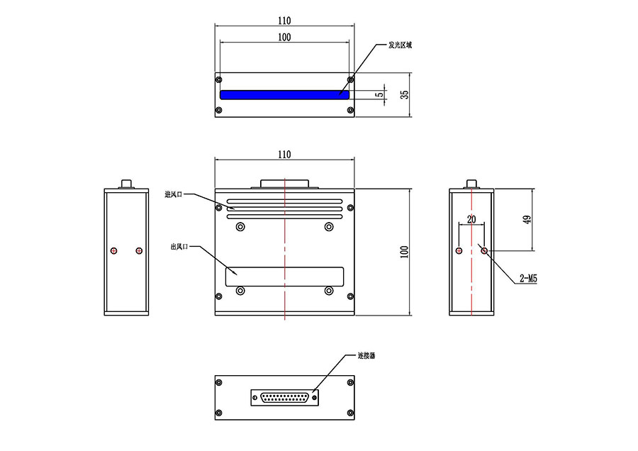 5x100線光源照射器機械尺寸